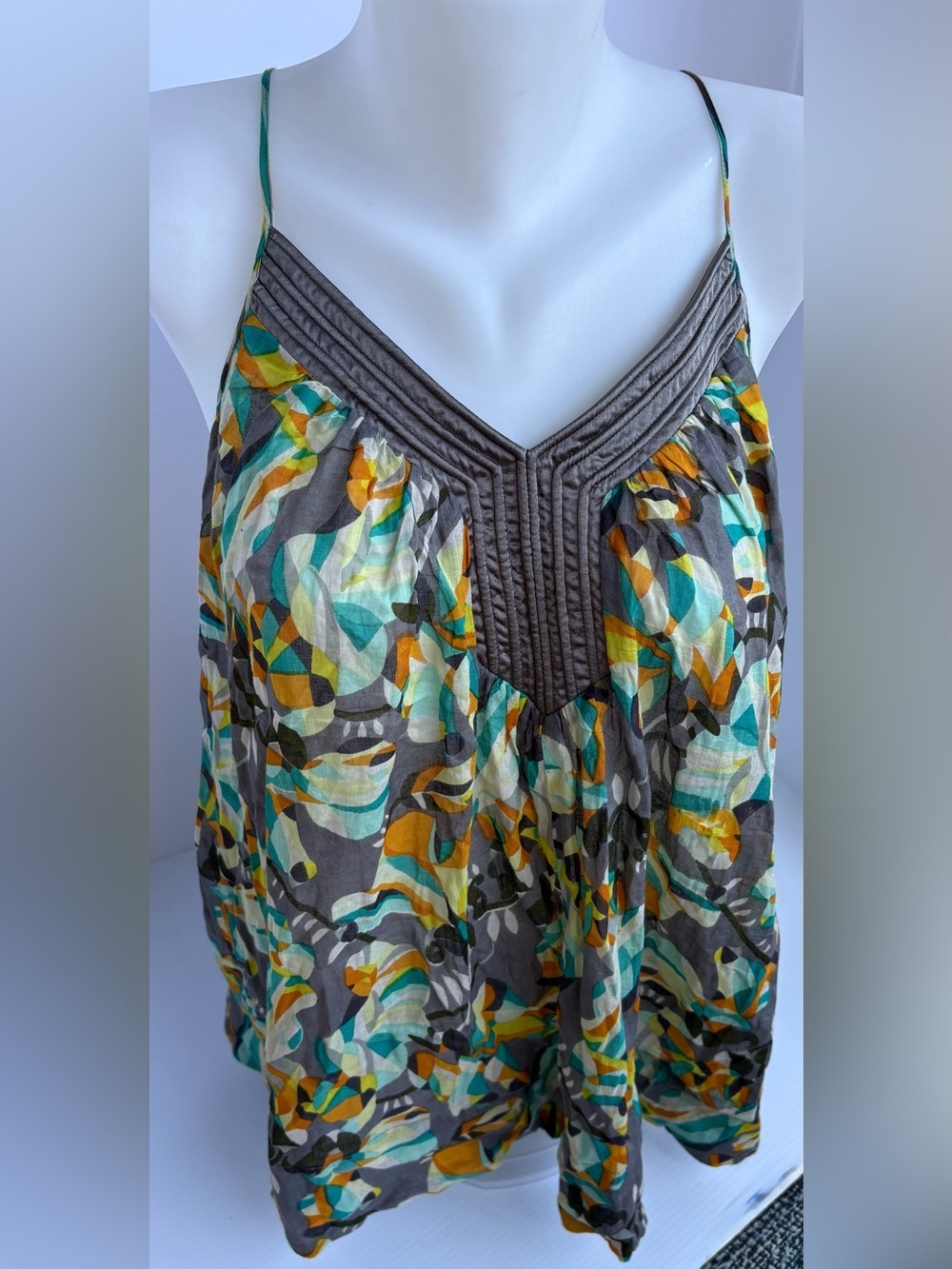 French Connection Gray Multicolor Printed Spaghetti Strap Tank